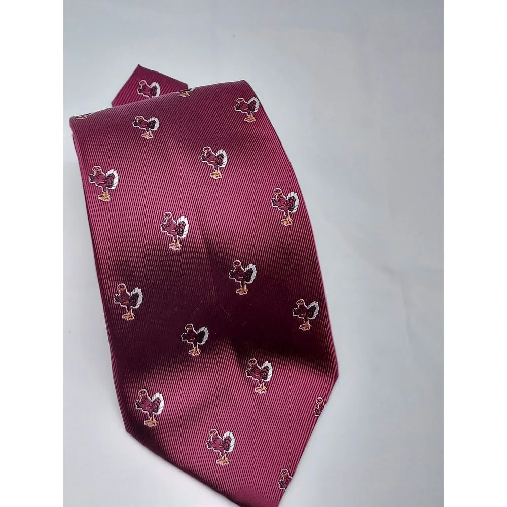 Rivetz of Boston Mens Silk Tie Burgundy Turkey Thanksgiving Holiday Hand Made